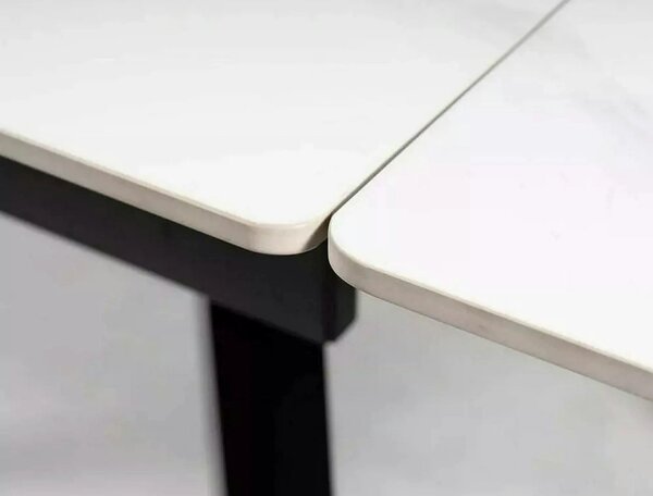 Masa extensibila JOHN, crem cu efect de marmura/negru mat, ceramica/me