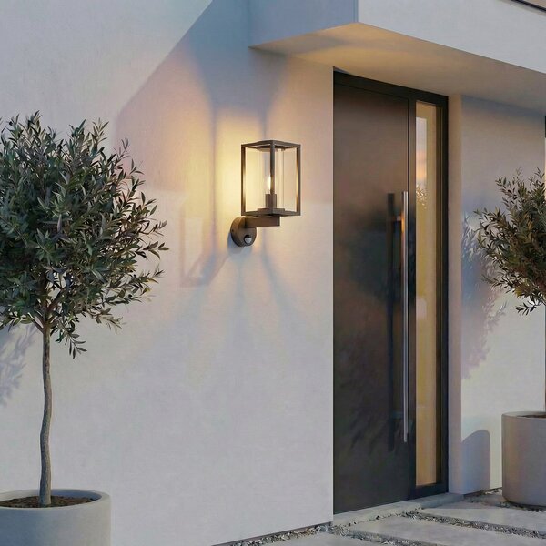 Lucande Lampa de exterior Ferda, senzor în partea superioară, antracit, reglabil, Negru, Aluminiu, Modern, Perete unghiular