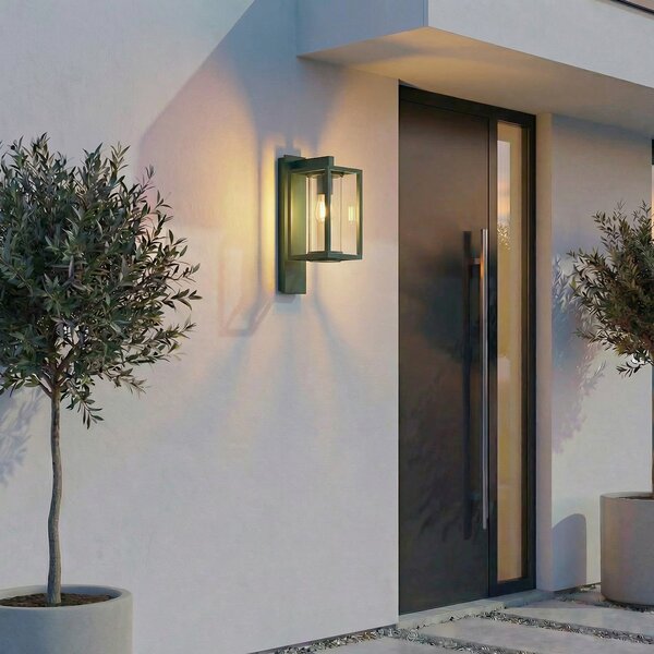 Lucande Lampa de perete pentru exterior Ferda, soclu în partea jos, verde,, reglabil, Verde, Aluminiu, Modern, Perete unghiular