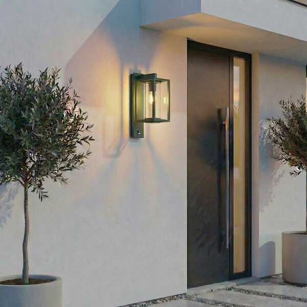 Lucande Lampa de exterior Ferda, senzor în partea inferioară, verde, reglabil, Verde, Aluminiu, Modern, Perete unghiular