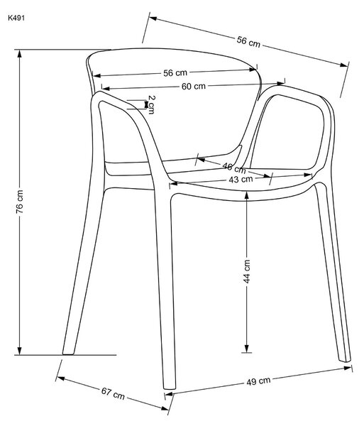 Scaun K491, negru, polipropilena, 60x56x76 cm
