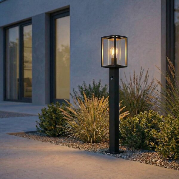 Lucande bornă luminoasă Ferda, 100 cm, senzor, antracit, IP44, Negru, Aluminiu, Modern
