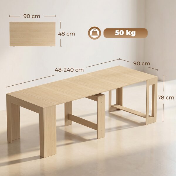 HOMCOM Masă de Dining Compactă pentru Bucătărie Economisește Spațiu, 240 x 90 x 78 cm, Lemn Deschis | Aosom Romania