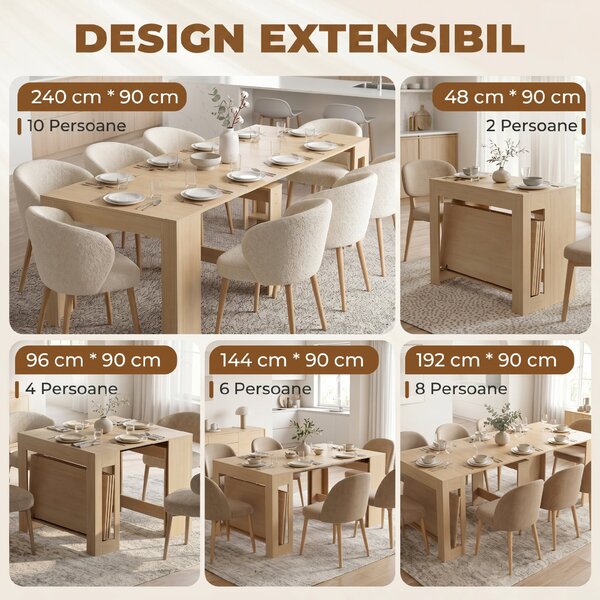 HOMCOM Masă de Dining Compactă pentru Bucătărie Economisește Spațiu, 240 x 90 x 78 cm, Lemn Deschis | Aosom Romania