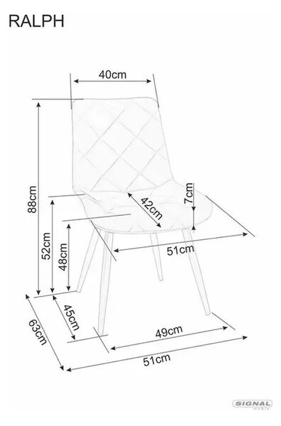 Scaun RALPH, negru, stofa catifelata/metal, 51x42x88 cm