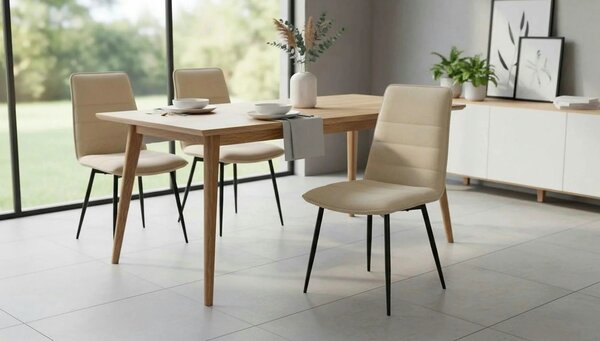 Scaun K493, bej/negru, stofa clasica/metal, 47x60x92 cm