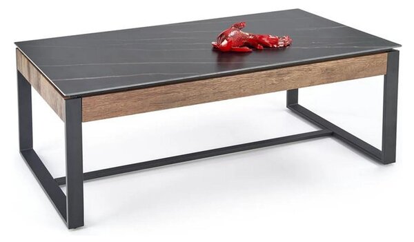 Masuta cafea RAMONA, negru cu efect de marmura/nuc, 121x61x45 cm