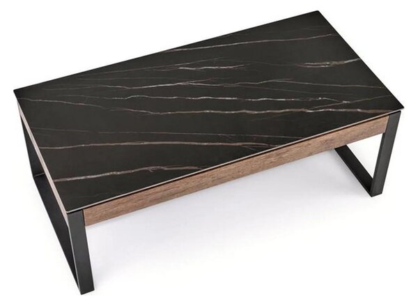 Masuta cafea RAMONA, negru cu efect de marmura/nuc, 121x61x45 cm