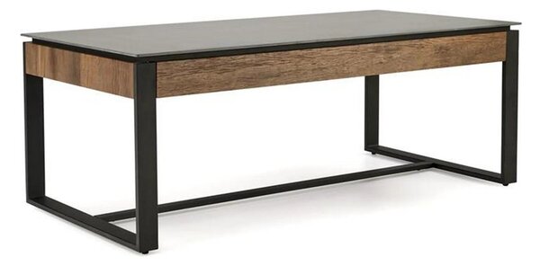 Masuta cafea RAMONA, negru cu efect de marmura/nuc, 121x61x45 cm