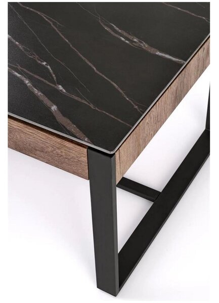 Masuta cafea RAMONA, negru cu efect de marmura/nuc, 121x61x45 cm