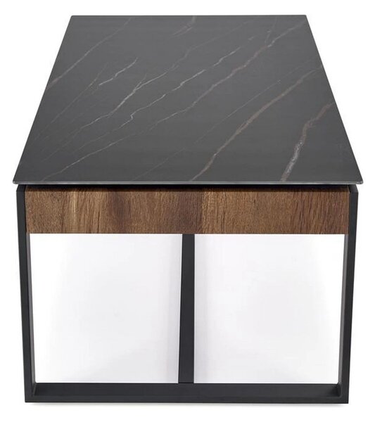 Masuta cafea RAMONA, negru cu efect de marmura/nuc, 121x61x45 cm
