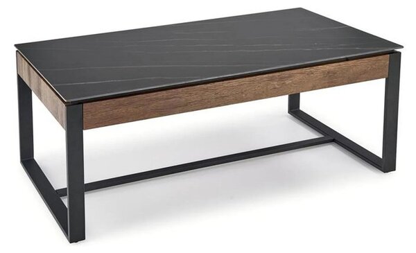Masuta cafea RAMONA, negru cu efect de marmura/nuc, 121x61x45 cm