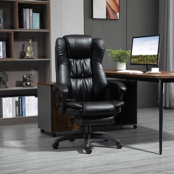 Vinsetto Scaun Birou cu Masaj, Înclinare, Piele Artificială, Negru, 68.5x68.5x119-127cm, Confort Sporit | Aosom Romania