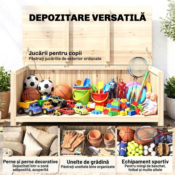 Outsunny Cutie de Depozitare pentru Exterior de 172 Litri, Ideală pentru Terasă, Design din Lemn, Rezistentă la Intemperii | Aosom Romania