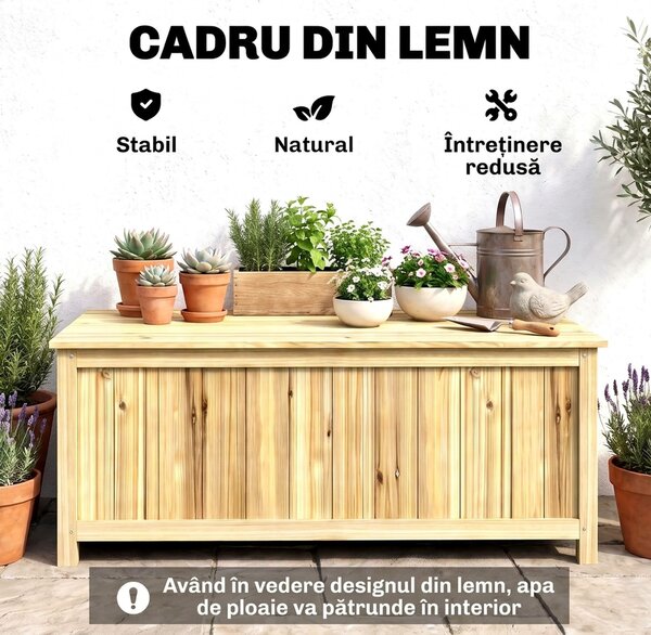 Outsunny Cutie de Depozitare pentru Exterior de 172 Litri, Ideală pentru Terasă, Design din Lemn, Rezistentă la Intemperii | Aosom Romania