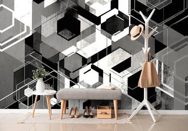 Tapet geometrie în design alb-negru