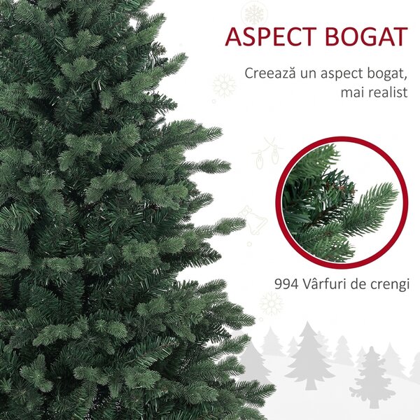 HOMCOM Brad Artificial de Crăciun cu 994 Crengi, Brad de Crăciun Realist cu Bază din Rășină, 85x150 cm, Verde | Aosom Romania