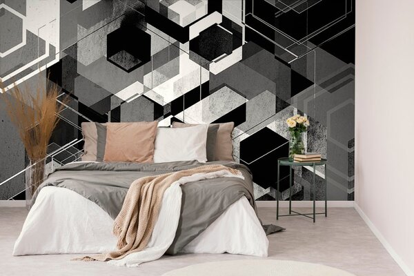 Tapet geometrie în design alb-negru