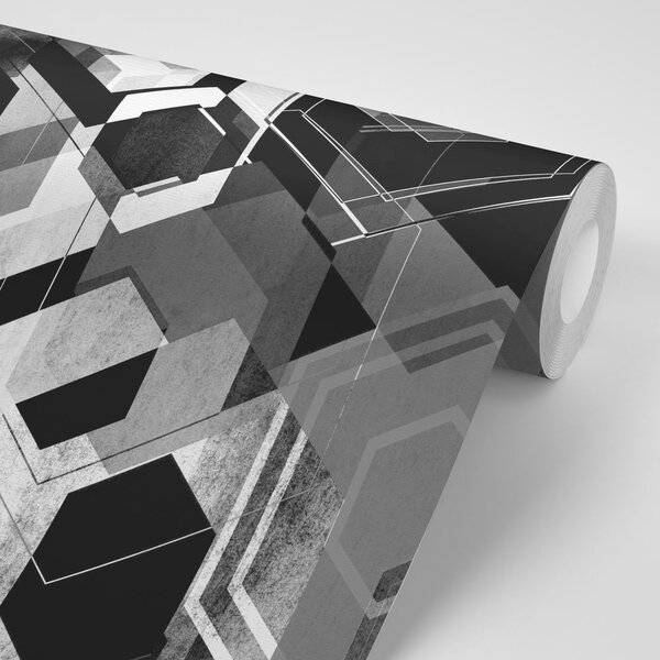 Tapet geometrie în design alb-negru