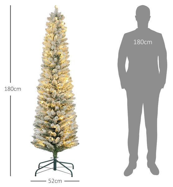 HOMCOM Brad de Crăciun Înzăpezit cu 329 de Crengi și Lumini LED Albe, Brad Artificial din Plastic, Ø52x180 cm, Verde | Aosom Romania