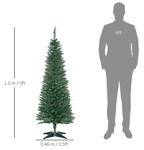 HOMCOM Brad Artificial de Crăciun cu Crengi Realiste, Brad Înalt și Îngust cu Bază din Plastic, Ø46x150 cm, Verde | Aosom Romania