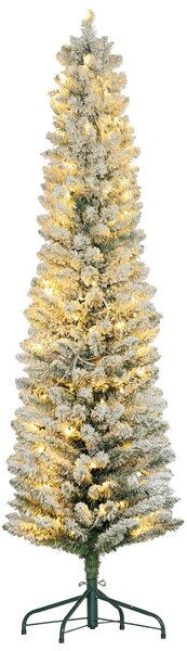 HOMCOM Brad de Crăciun Înzăpezit cu 329 de Crengi și Lumini LED Albe, Brad Artificial din Plastic, Ø52x180 cm, Verde | Aosom Romania