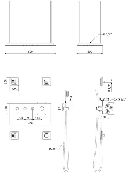 Mexen Soler, set de duș ascuns, crom, 7601-04-00