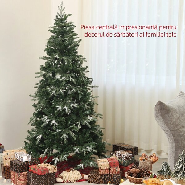 HOMCOM Brad de Crăciun Artificial cu Fulgi de Zăpadă din Cristal și 850 Ramuri Ignifuge, Ø110x180 cm, Verde | Aosom Romania
