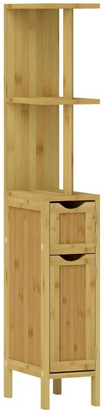 HOMCOM Dulap de Baie cu Rafturi Deschise, Dulap cu Spațiu de Depozitare și Uși Magnetice, 18x30x120 cm, Lemn Natural | Aosom Romania