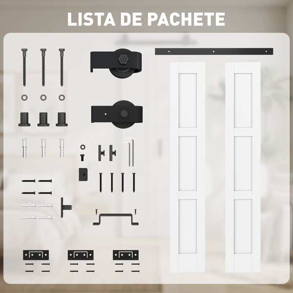 HOMCOM Ușă Culisantă Pliabilă pentru Interior 71.2x213.4cm, Șină Silențioasă din Oțel, Mâner, Ghidaj, Role, Ușă de Interior Rustică, din MDF și Lemn de Pin, Impermeabilă, pentru Bucătărie, Baie | Aosom Romania