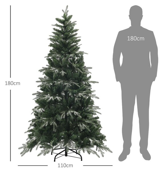 HOMCOM Brad de Crăciun Artificial cu Fulgi de Zăpadă din Cristal și 850 Ramuri Ignifuge, Ø110x180 cm, Verde | Aosom Romania