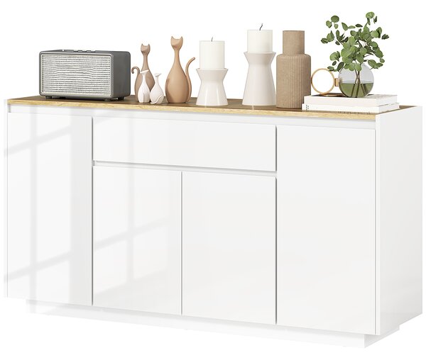 HOMCOM Bufet de Bucătărie cu 3 Dulapuri și 4 Uși cu Îchidere Lină, Mobilier Modern cu Sertar, 140x40x75 cm, Alb | Aosom Romania