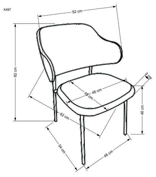 Scaun K497, gri deschis, stofa clasica/metal, 52x62x82 cm