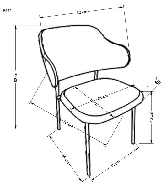Scaun K497, crem, stofa clasica/metal, 52x62x82 cm