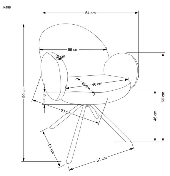 Scaun rotativ K498, gri, stofa/metal, 64x63x90 cm