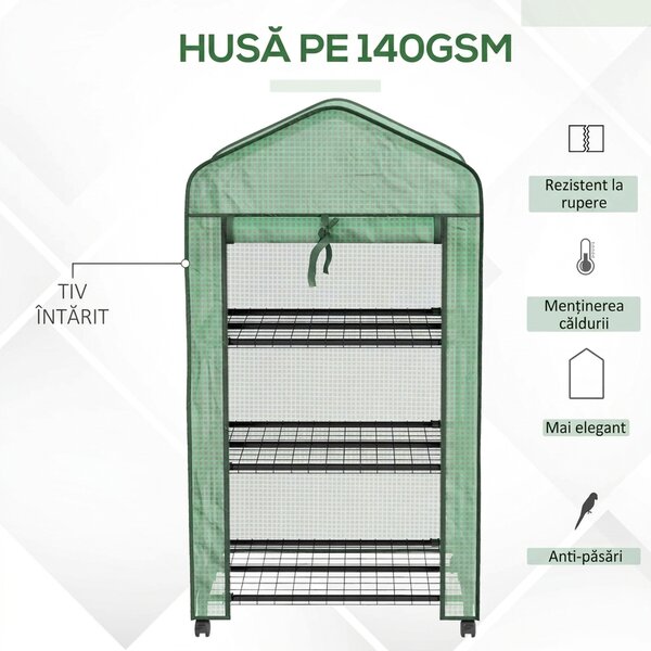 Outsunny Mini sera pe 3 nivele cu acoperis PE intarit si roti, Sera portabila pentru interior si exterior cu usa care poate fi rulata | Aosom Romania