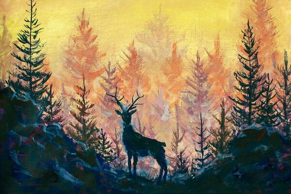 Tapet pictură artistică de pădure