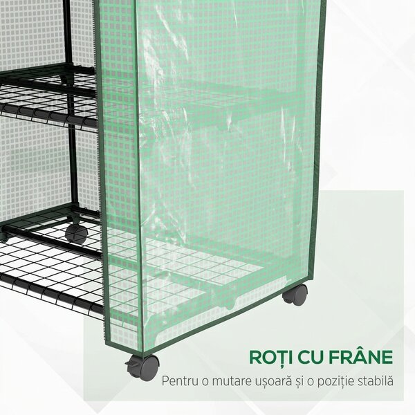 Outsunny Mini sera pe 3 nivele cu acoperis PE intarit si roti, Sera portabila pentru interior si exterior cu usa care poate fi rulata | Aosom Romania