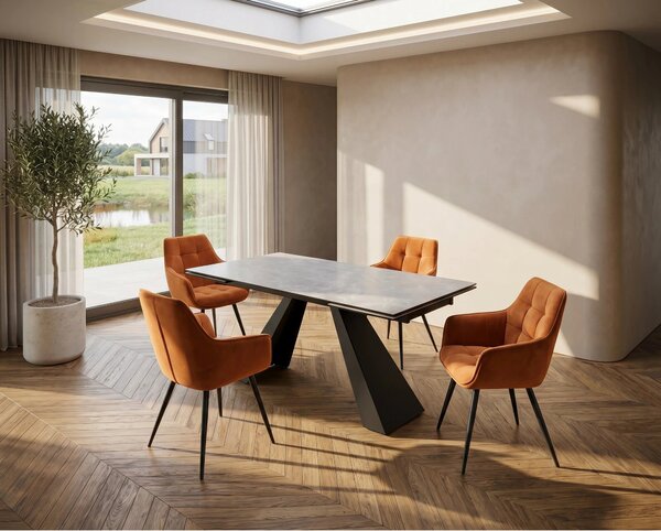 Scaun tapitat stofa LILIA, caramiziu/negru, 59x45x90 cm