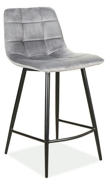 Scaun bar MILA H-2, gri/negru, stofa catifelata/metal, 43x38x87 cm