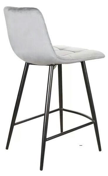 Scaun bar MILA H-2, gri/negru, stofa catifelata/metal, 43x38x87 cm