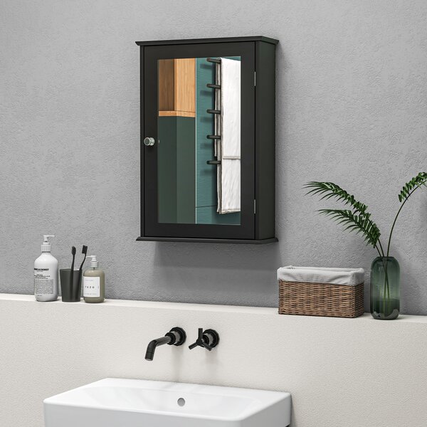 Kleankin Mobilier de Baie Dulap Suspendat cu Oglindă 41x14x60cm Negru | Aosom Romania