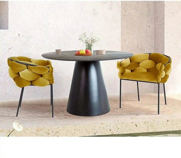 Scaun NORTE, galben mustar/negru, stofa catifelata/metal, 76x40x75 cm