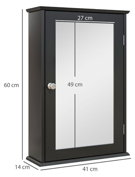 Kleankin Mobilier de Baie Dulap Suspendat cu Oglindă 41x14x60cm Negru | Aosom Romania