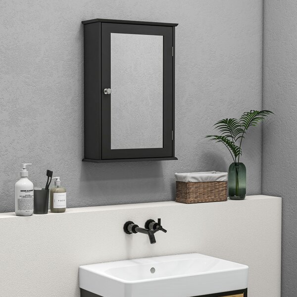 Kleankin Mobilier de Baie Dulap Suspendat cu Oglindă 41x14x60cm Negru | Aosom Romania
