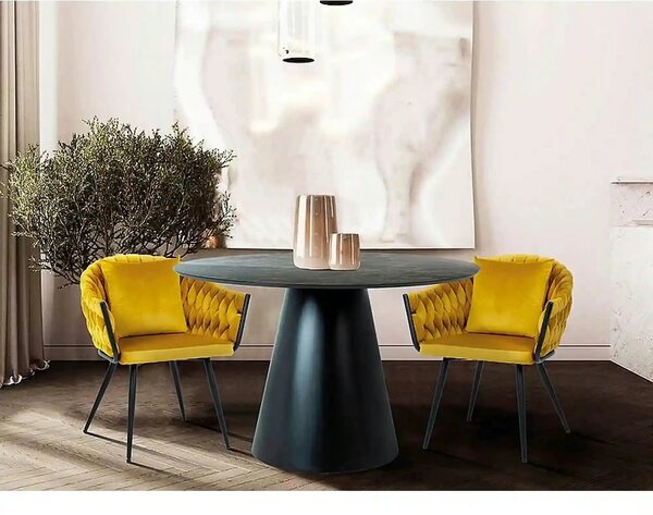 Scaun NUVO, galben mustar/negru, stofa catifelata/metal, 62x47x86 cm