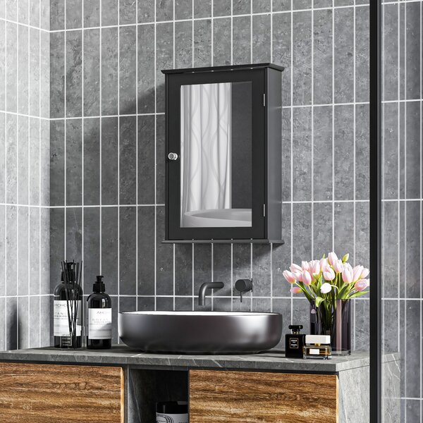 Kleankin Mobilier de Baie Dulap Suspendat cu Oglindă 41x14x60cm Negru | Aosom Romania