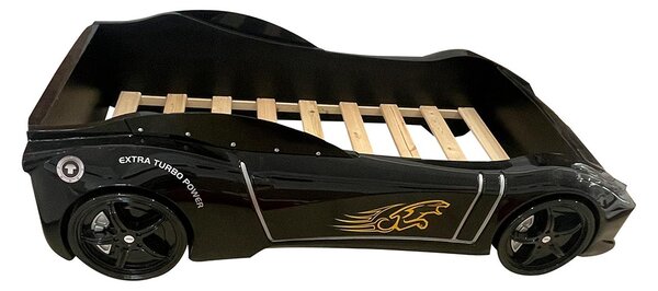 Pat Masinuta Copii cu LED, Corvette, Mobiref, 235 x 135 x 60 cm, Negru