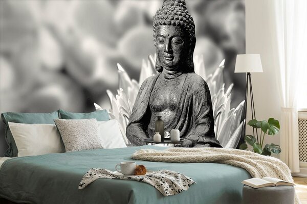 Fototapet Buddha liniștit în alb-negru