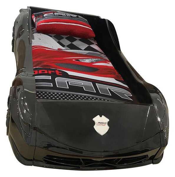 Pat Masinuta Copii cu LED, Corvette, Mobiref, 235 x 135 x 60 cm, Negru